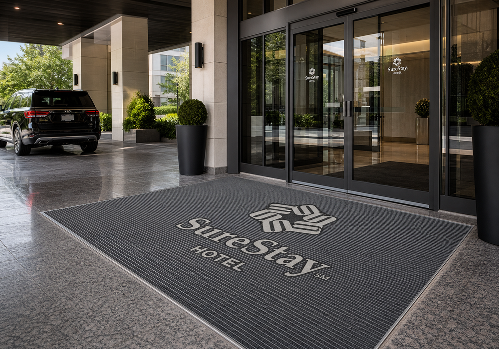 Luxury hotel and resort 5-zone commercial entrance mat system featuring Leviathan aluminum, Berber inlaid, Supreme-HD 950g nylon, and Microfiber inlaid mats by PATIA Luxury hotel and resort 5-zone commercial entrance mat system featuring Leviathan aluminum, Berber inlaid, Supreme-HD 950g nylon, and Microfiber inlaid mats by PATIA
